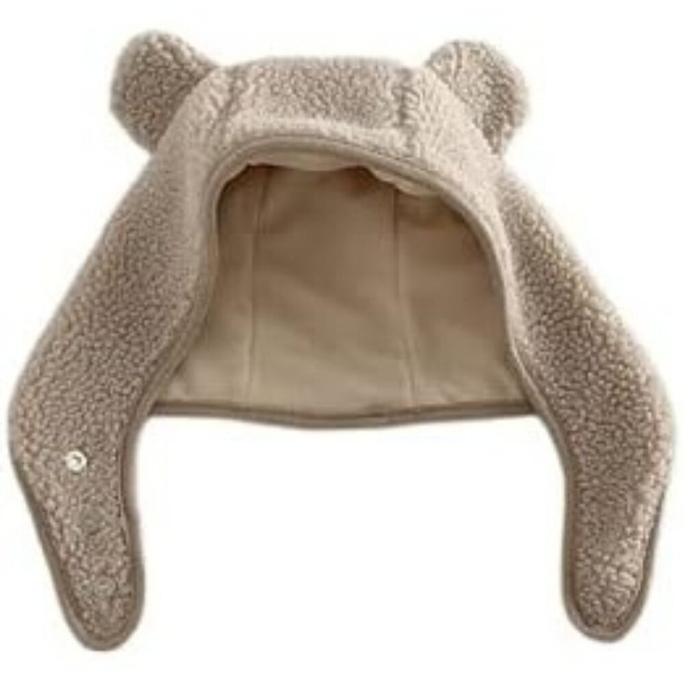 Unisex Beige Cute Little Bear Safety Helmet Polar Fleece Magnetic Buckle Y2K